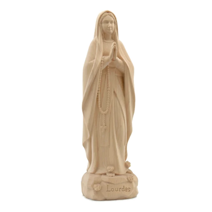 Statue en bois naturel de Notre Dame de Lourdes