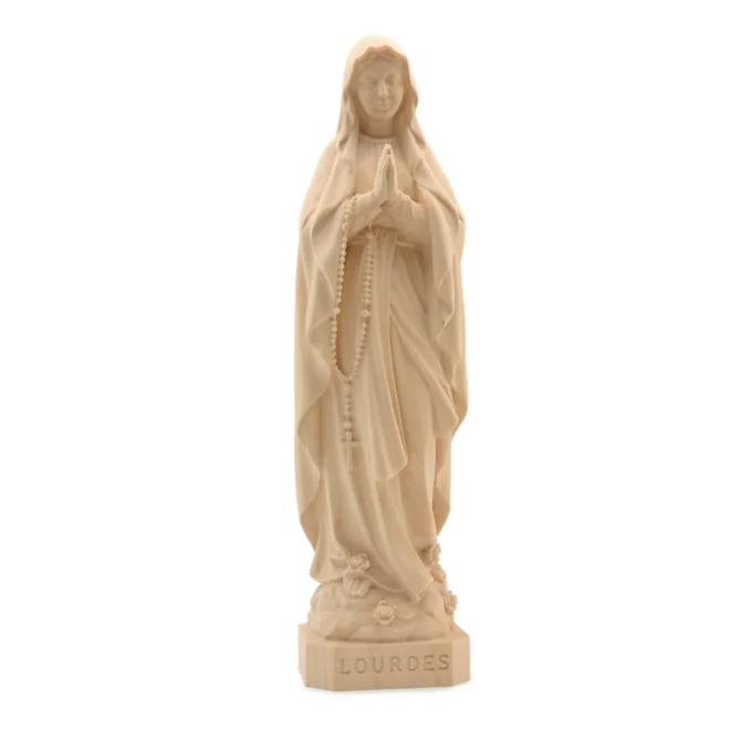 Statue en bois naturel de Notre Dame de Lourdes