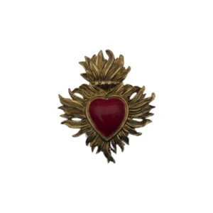 Petit Ex-Voto Coeur flamboyant rouge et or - 8 cm