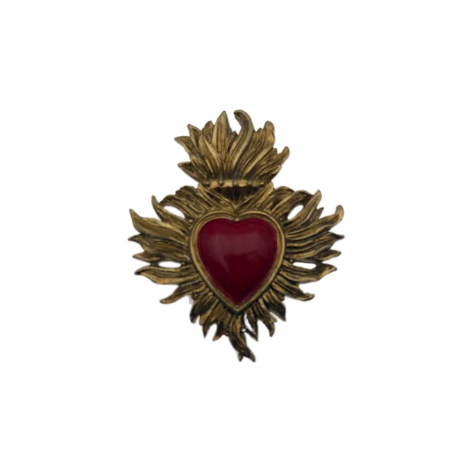 Petit Ex-Voto Coeur flamboyant rouge et or - 8 cm
