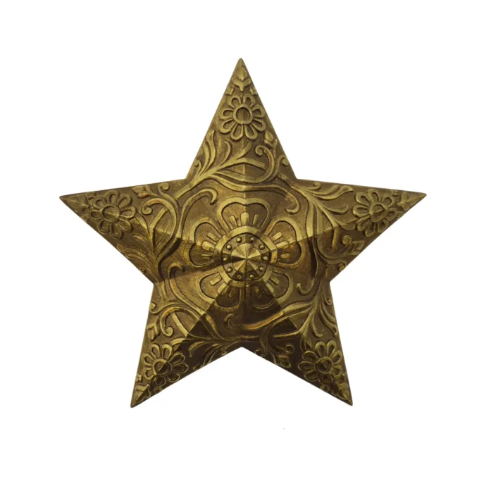 Étoile dorée à motifs floraux – décoration murale ex-voto – 17 cm