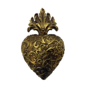 Ex-voto Cœur doré baroque – ornement floral – 18 cm
