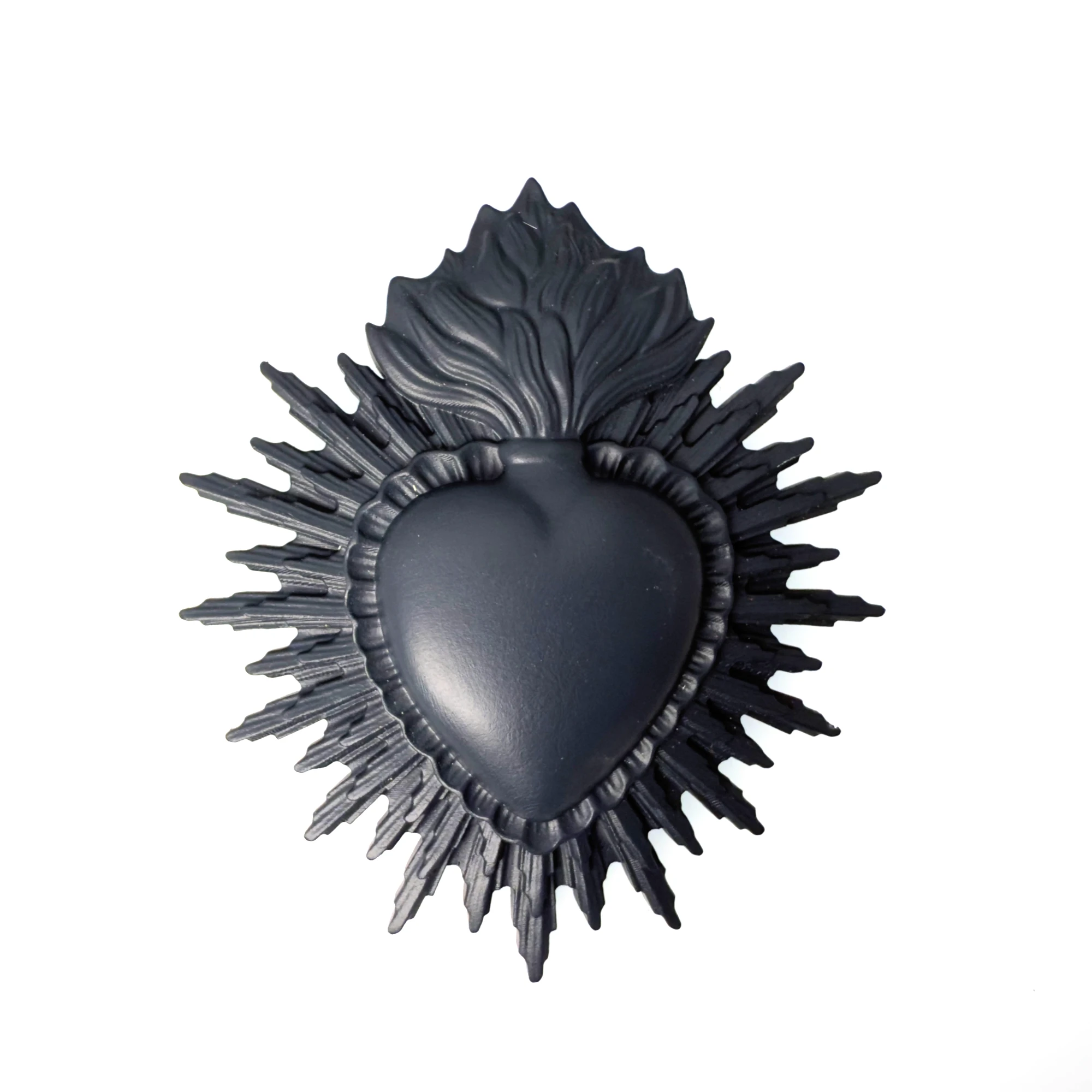 Petit Ex-Voto Coeur flamboyant bleu mat - 8 cm