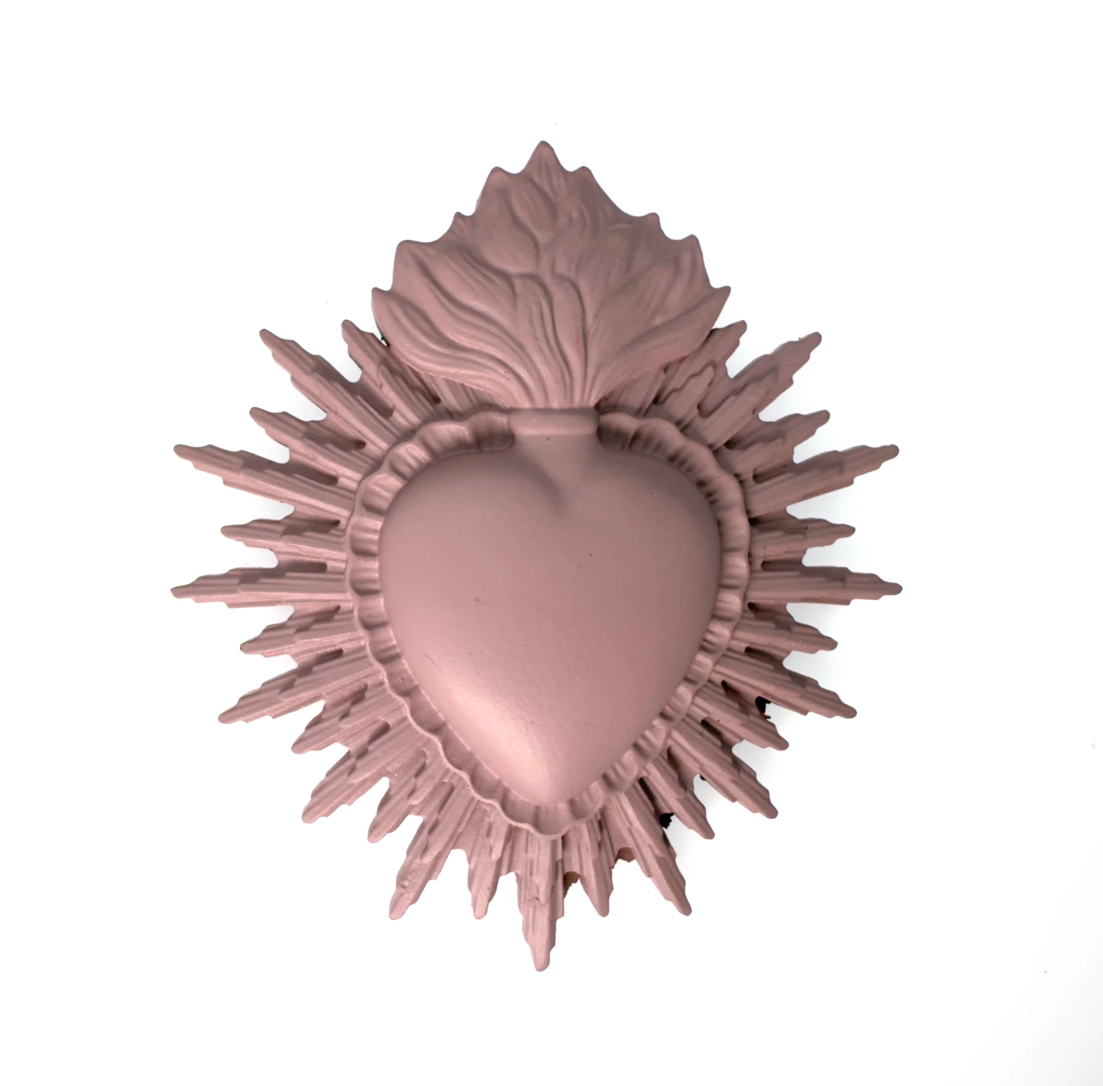 Petit Ex-Voto Coeur flamboyant rose terre - 8 cm