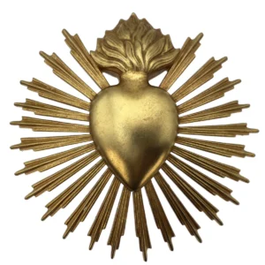 Ex-voto Cœur rayonnant doré – Sacré-Cœur soleil – 25 cm