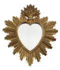 Ex-voto miroir cœur rayonnant doré – Style Sacré-Cœur – 30 cm