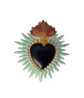Ex-voto Cœur noir enflammé – rayons célestes – 11 cm
