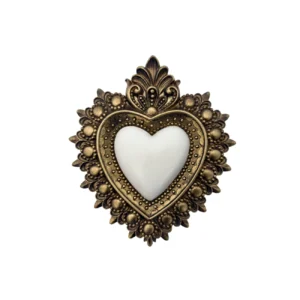 Cœur ex-voto doré et blanc – 14 cm
