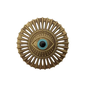 Œil protecteur doré et turquoise mural – symbole solaire – 15 cm