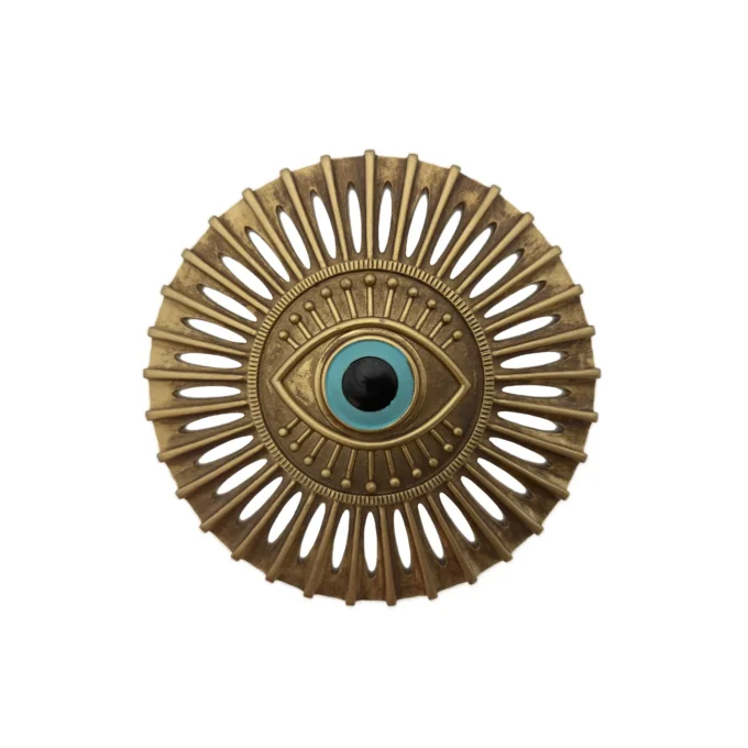 Œil protecteur doré et turquoise mural – symbole solaire – 15 cm