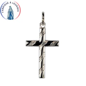 Croix Argent 925 Striée et Sablée – 26x18 mm –