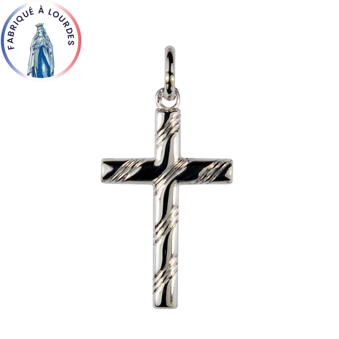 Croix Argent 925 Striée et Sablée – 26x18 mm –