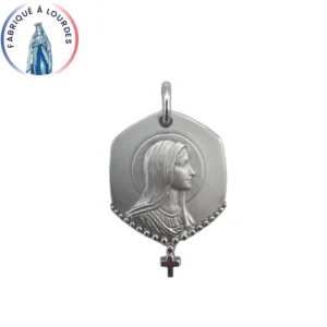 Médaille Vierge Marie argent – avec croix pendante – Fabriquée à Lourdes