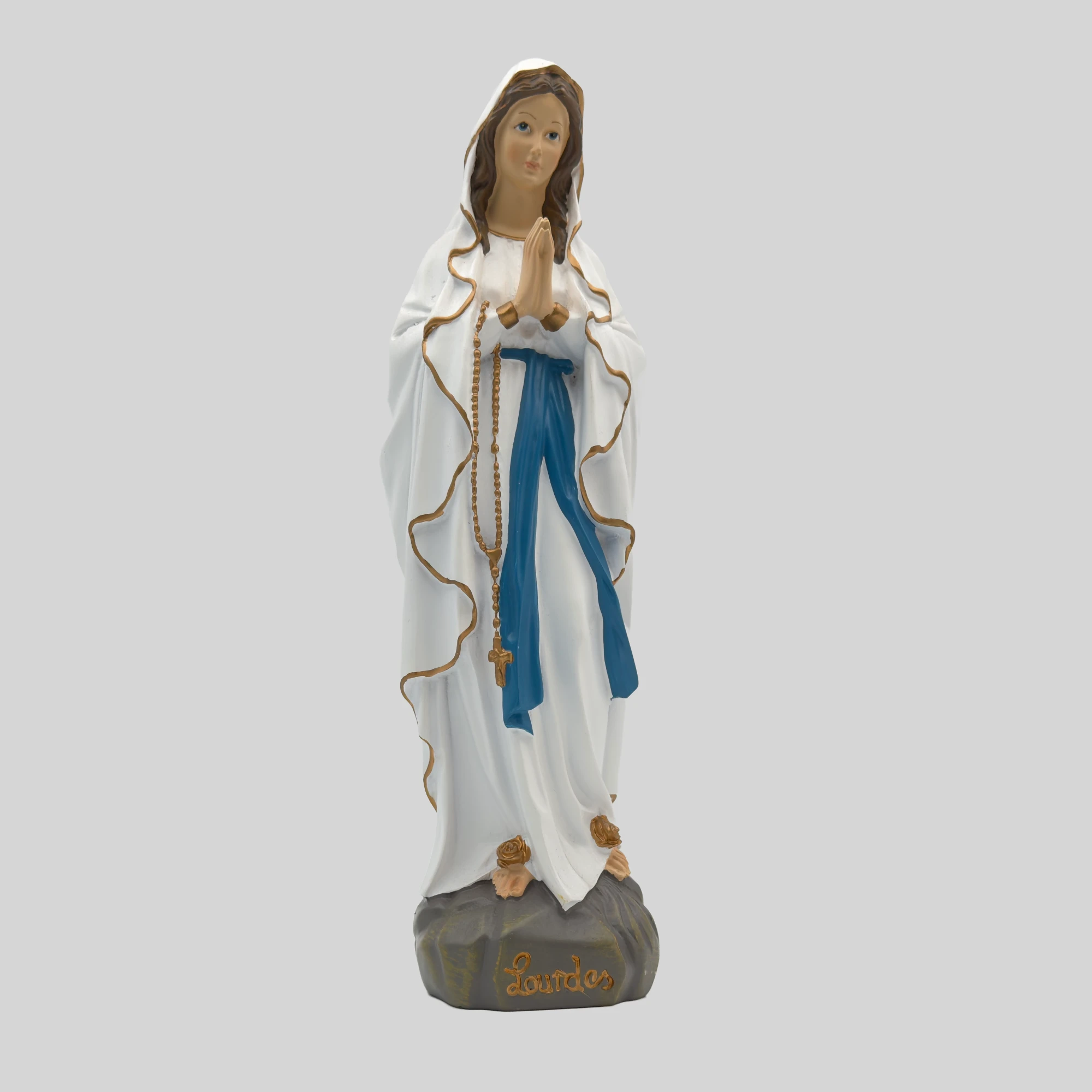 Statue de la vierge - Notre-Dame de Lourdes – Résine blanche et couleur – Finition brillante