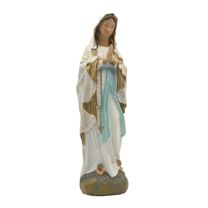 Statue Notre-Dame de Lourdes – Résine pailletée et dorée – Finition élégante