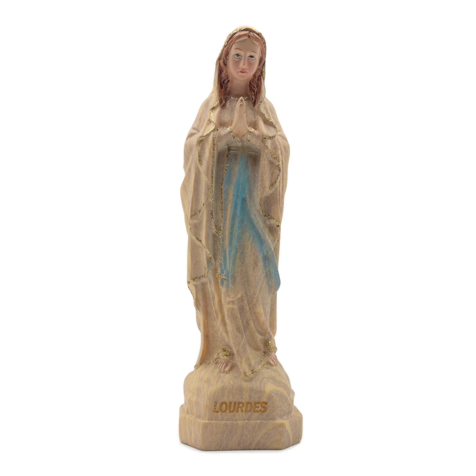 Statue Notre-Dame de Lourdes – Résine creuse imitation bois – Finition couleur