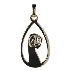 Médaille Vierge Marie profil ajourée – Forme poire – Plaqué or – 24 mm