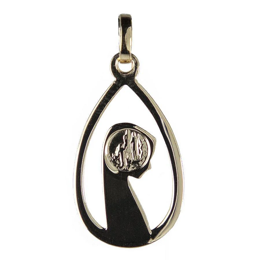 Médaille Vierge Marie profil ajourée – Forme poire – Plaqué or – 24 mm