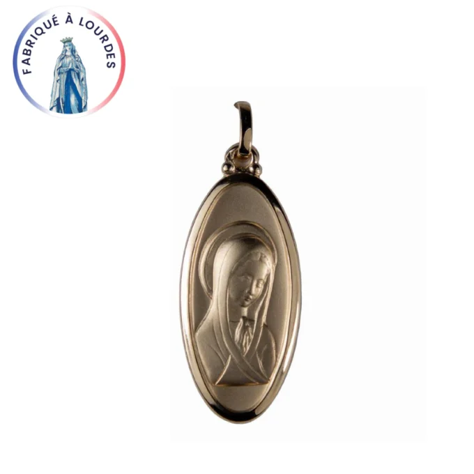 Médaille Vierge Marie ovale – Plaqué or 3 microns – 30 x 15 mm – Fabriquée à Lourdes