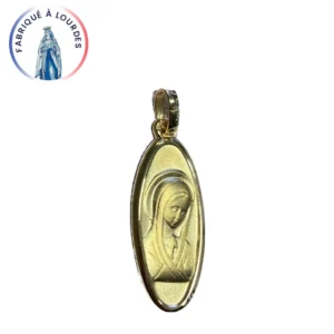 Médaille ovale Vierge Marie en prière – Plaqué or – 23 mm – Fabriquée à Lourdes