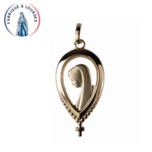 Médaille Vierge Marie goutte – Plaqué or 3 microns – 20 mm – Fabriquée à Lourdes