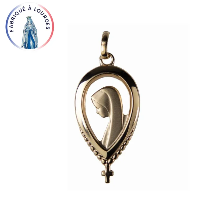 Médaille Vierge Marie goutte – Plaqué or 3 microns – 20 mm – Fabriquée à Lourdes