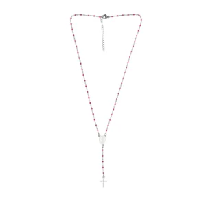 Collier chapelet acier inox perles roses et médaille miraculeuse