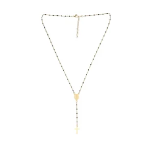 Collier chapelet doré perles noires et médaille miraculeuse