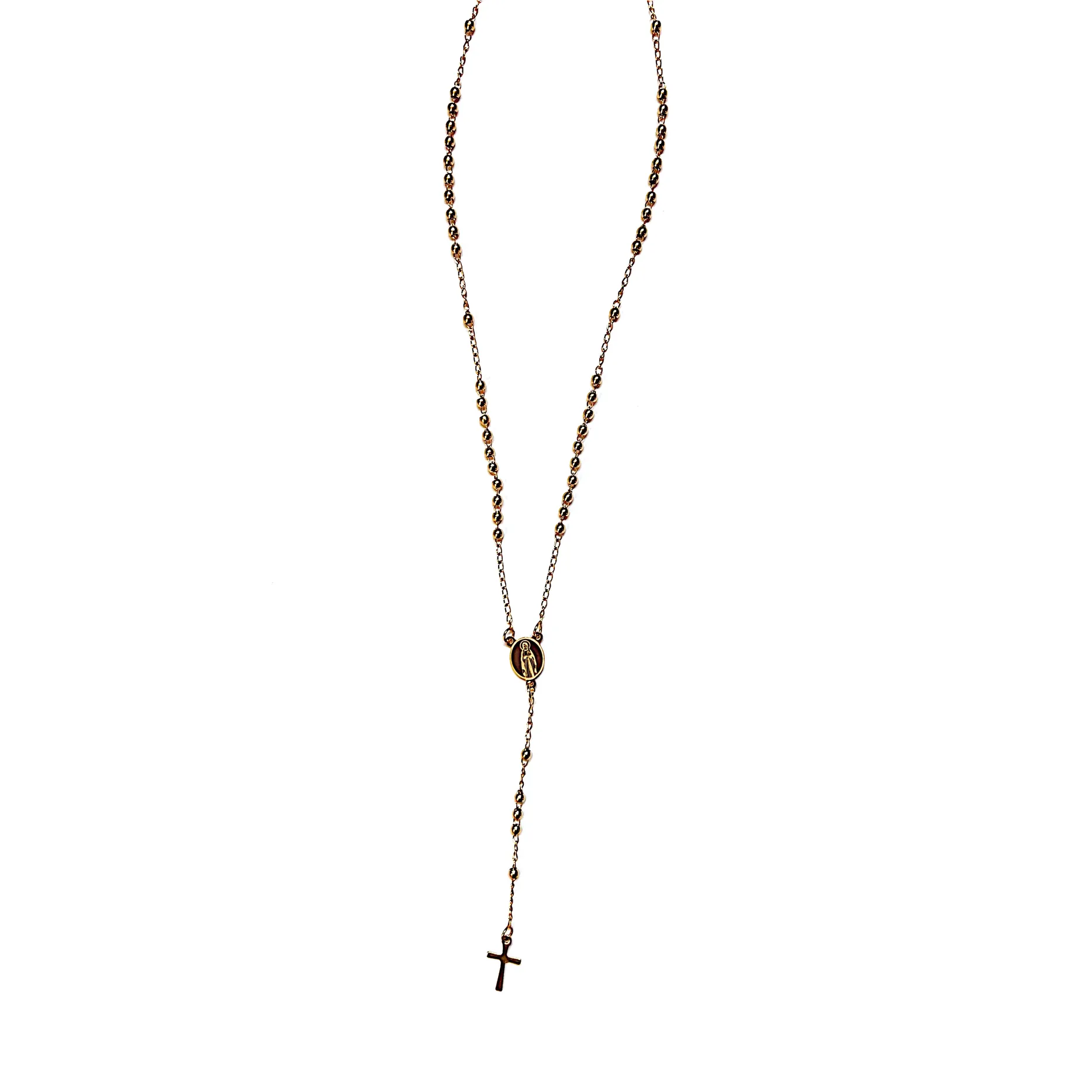 Collier chapelet bronze antique perles métalliques et médaille mariale