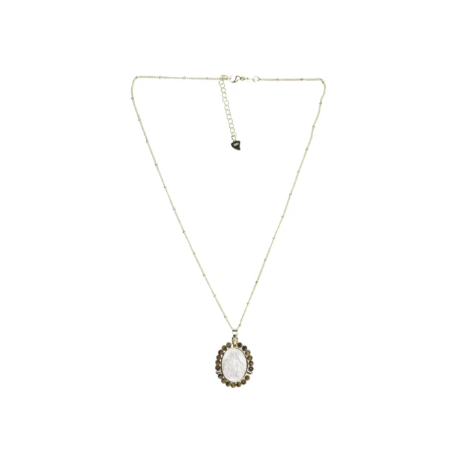 Collier médaille mariale auréolée de perles dorées