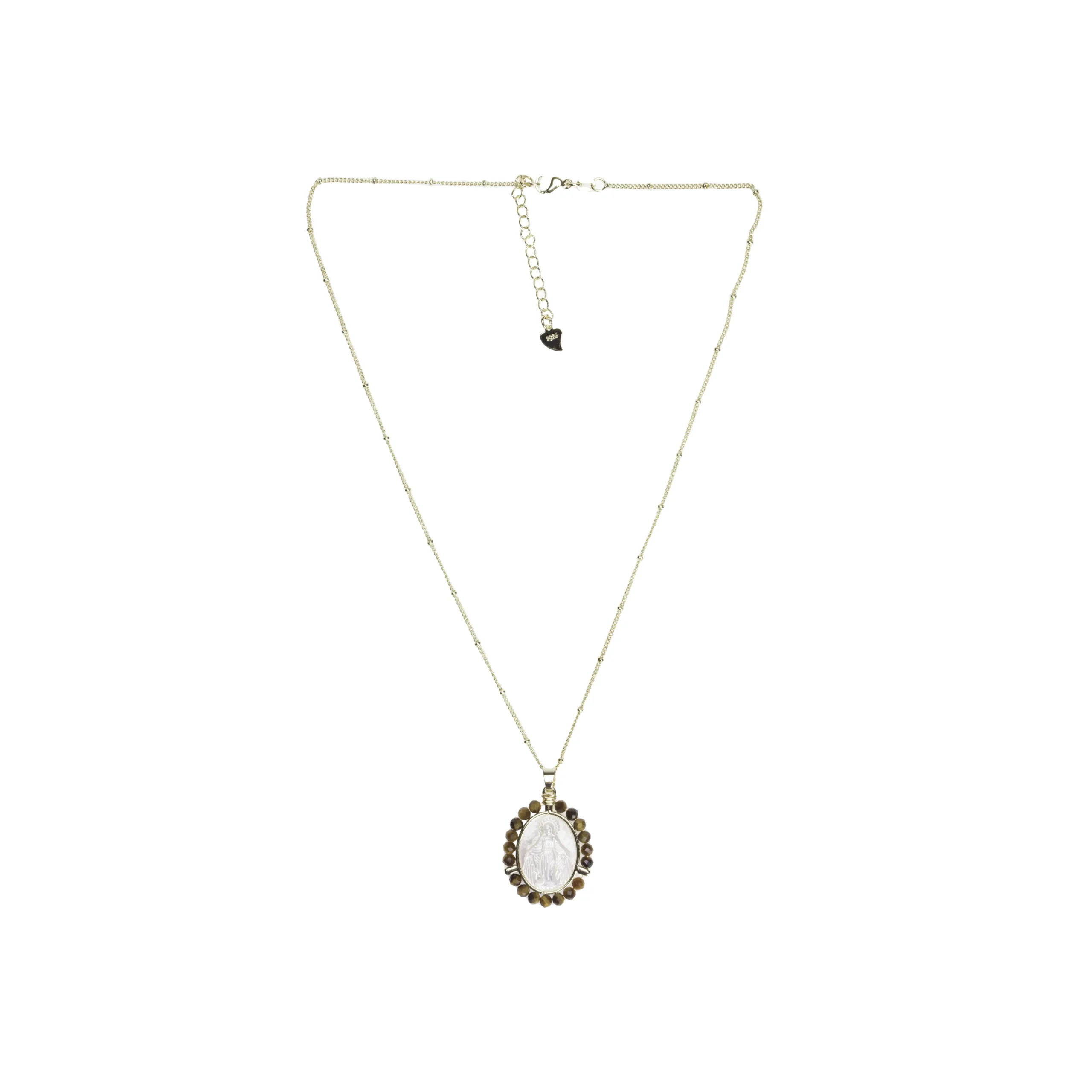 Collier médaille mariale auréolée de perles dorées