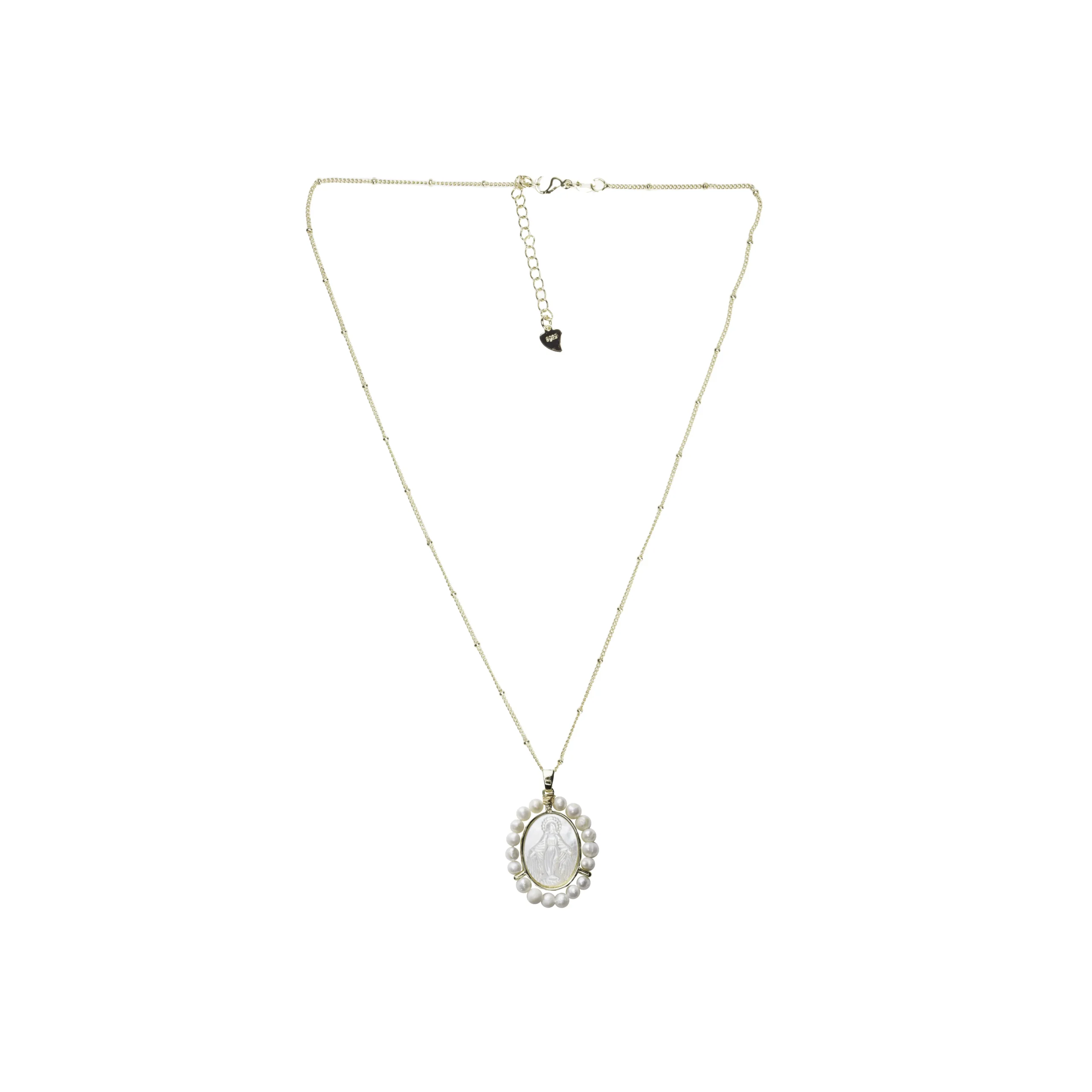 Collier médaille mariale auréolée de perles blanches