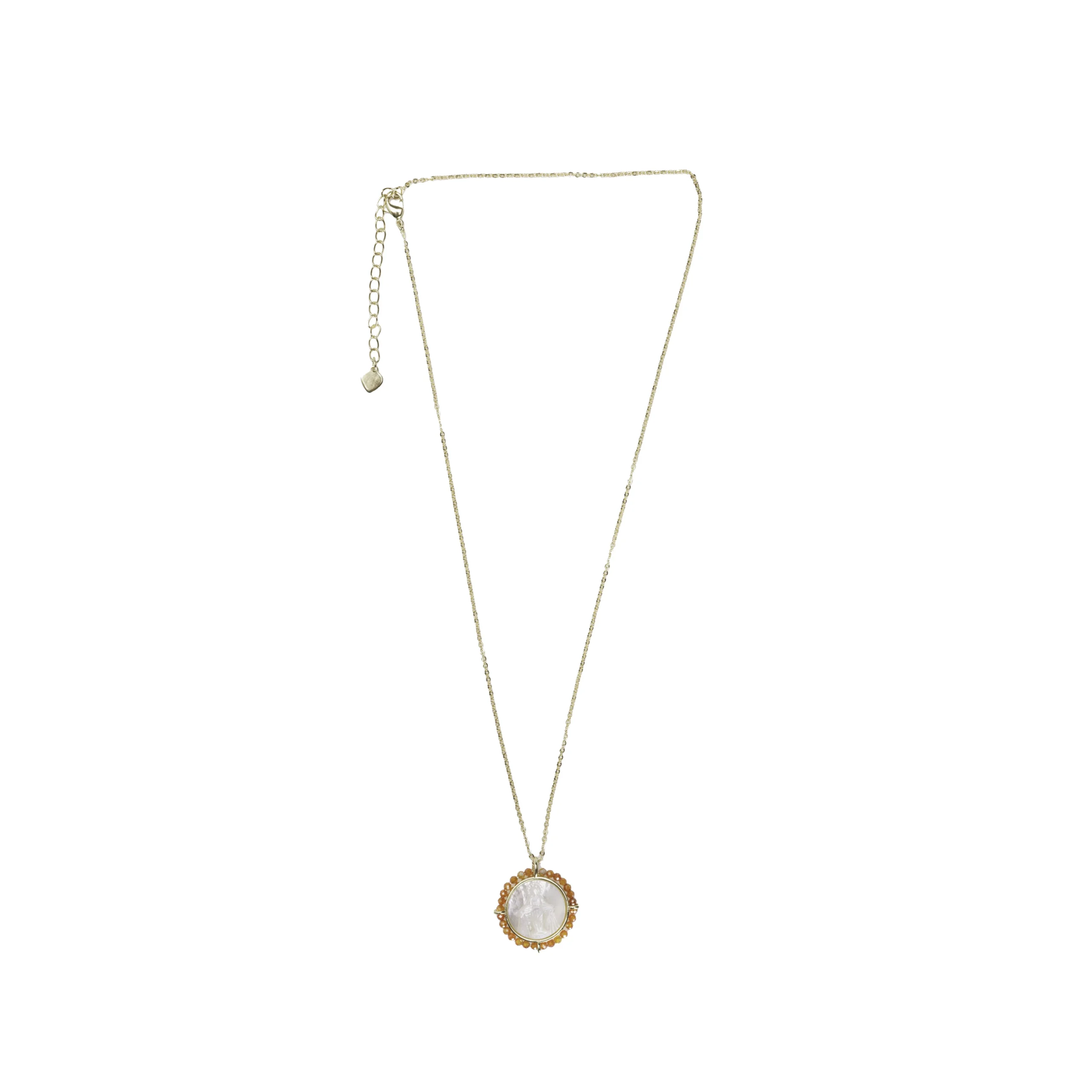 Collier médaille mariale ronde perles dorées