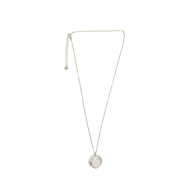 Collier médaille mariale ronde perles blanches