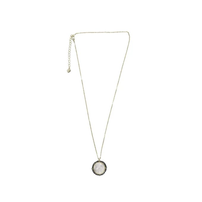 Collier médaille mariale ronde perles noires