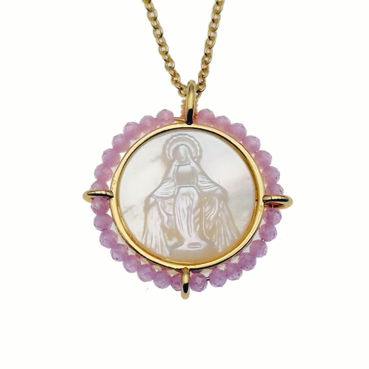 Medaille Miraculeuse avec perles roses