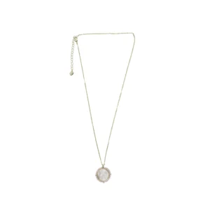 Collier médaille mariale ronde perles roses