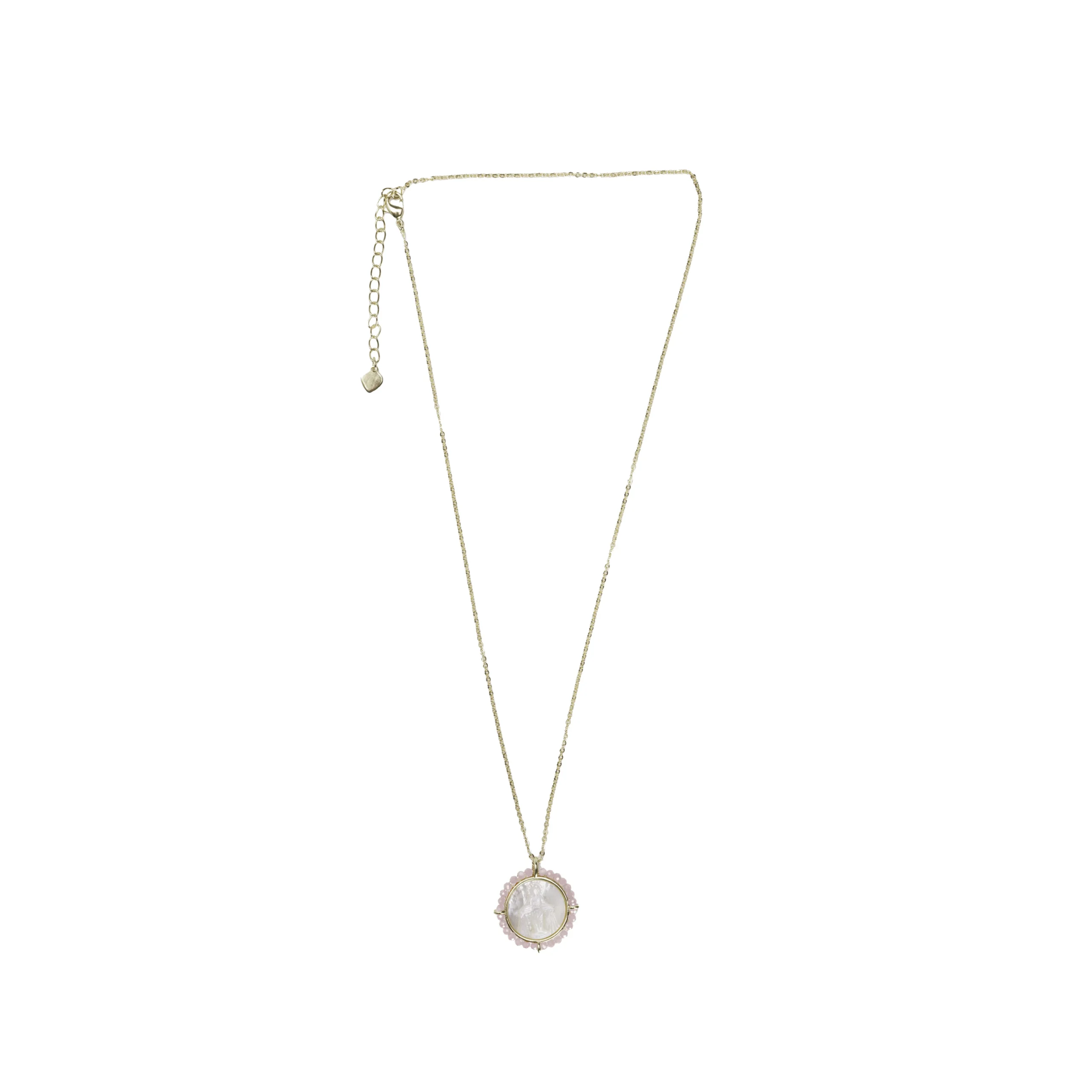 Collier médaille mariale ronde perles roses