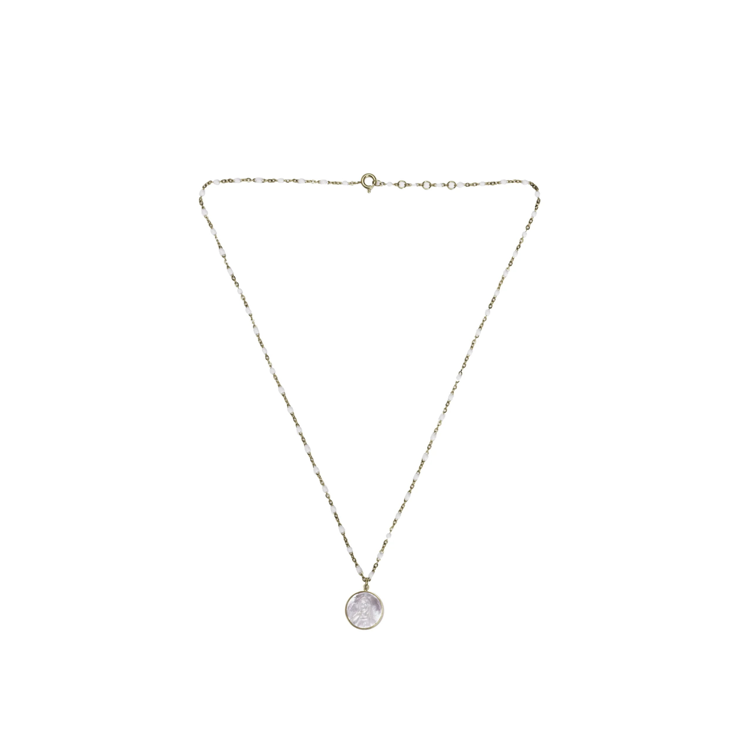Collier médaille mariale nacrée simple