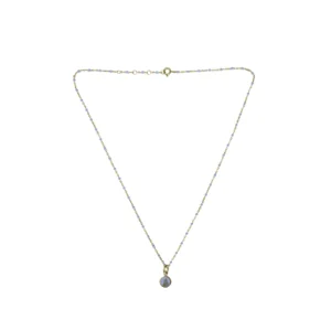 Collier médaille mariale chaîne perlée bleue