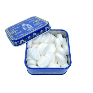 Boite carrée en métal de pastilles Malespine® à l'eau de Lourdes,100 gr