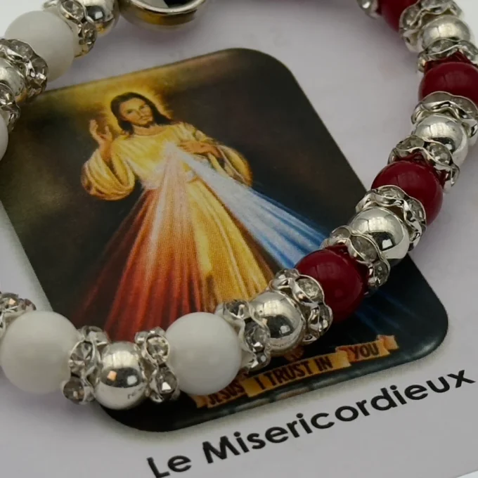 Bracelet du Christ Miséricordieux – perles rouges et blanches