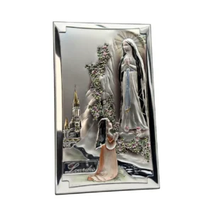 L'apparition de Lourdes - Bas relief rectangulaire - Plaqué argent et couleur