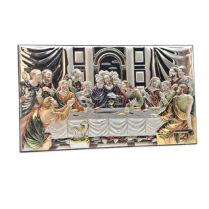 Cadre La cène - la naissance de l’Eucharistie - Couleur, Plaqué argent + dorure - Bois