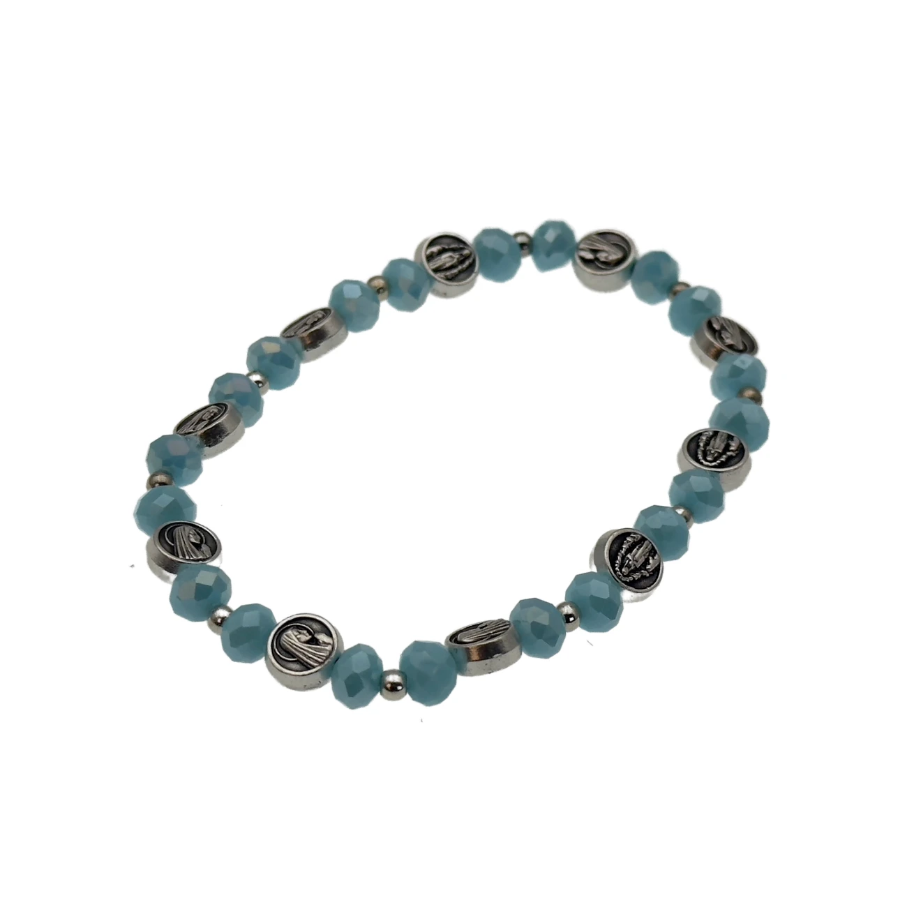 Bracelet chapelet en cristal bleu – Notre-Dame de Lourdes