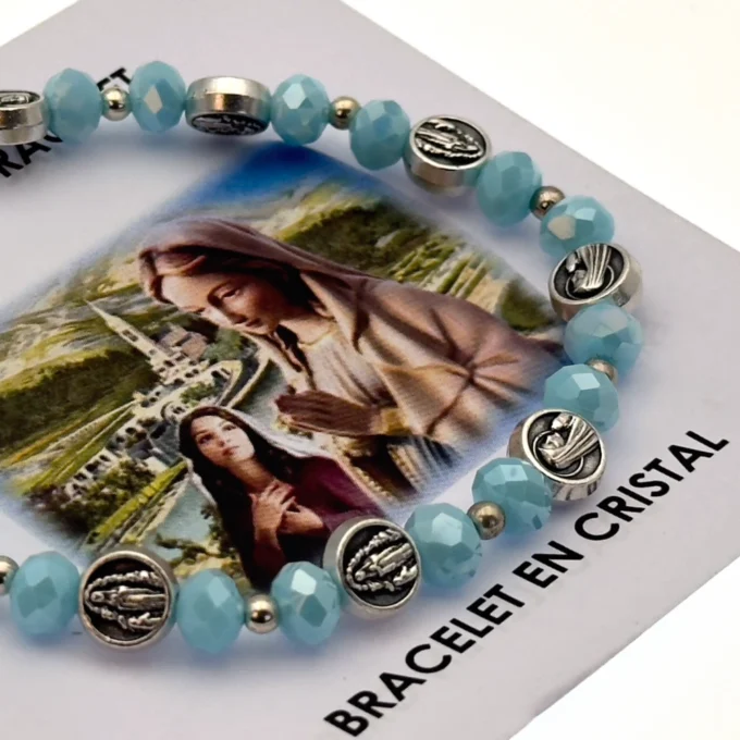 Bracelet chapelet en cristal bleu – Notre-Dame de Lourdes
