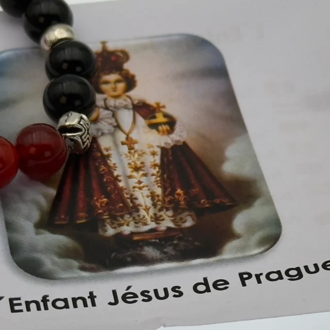 Bracelet-chapelet de l’Enfant Jésus de Prague – perles rouges et noires