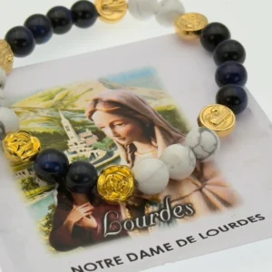 Bracelet chapelet Notre-Dame de Lourdes – pierres naturelles et dorures