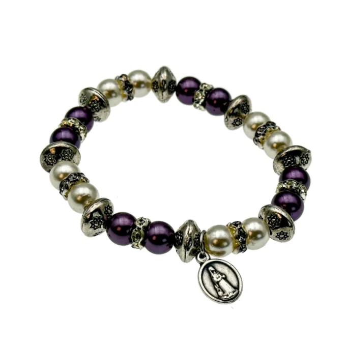 Bracelet chapelet Notre-Dame de Lourdes – perles nacrées et violettes – prière et espérance