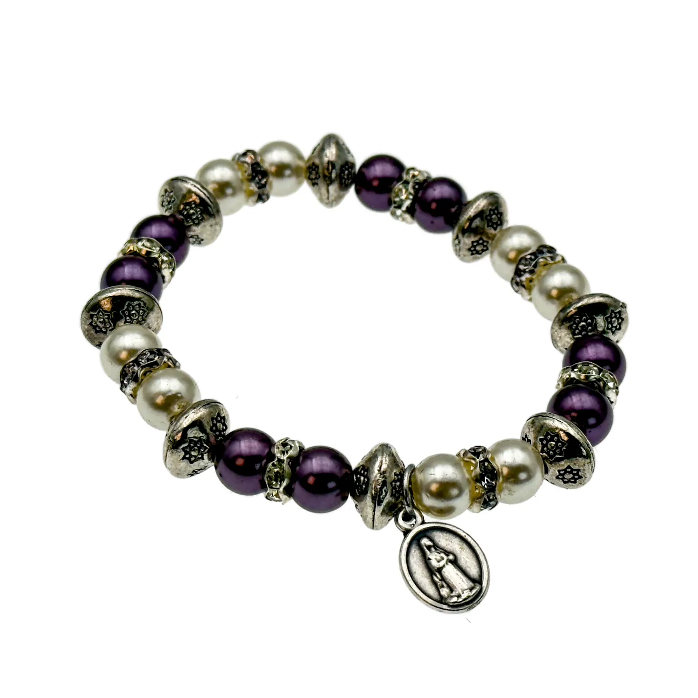 Bracelet chapelet Notre-Dame de Lourdes – perles nacrées et violettes – prière et espérance